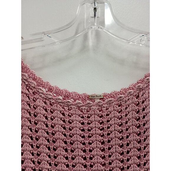 Free People Womens BOHO Sweater Small Pink Open Knit Boat Neck Pullover Casual - Picture 4 of 9